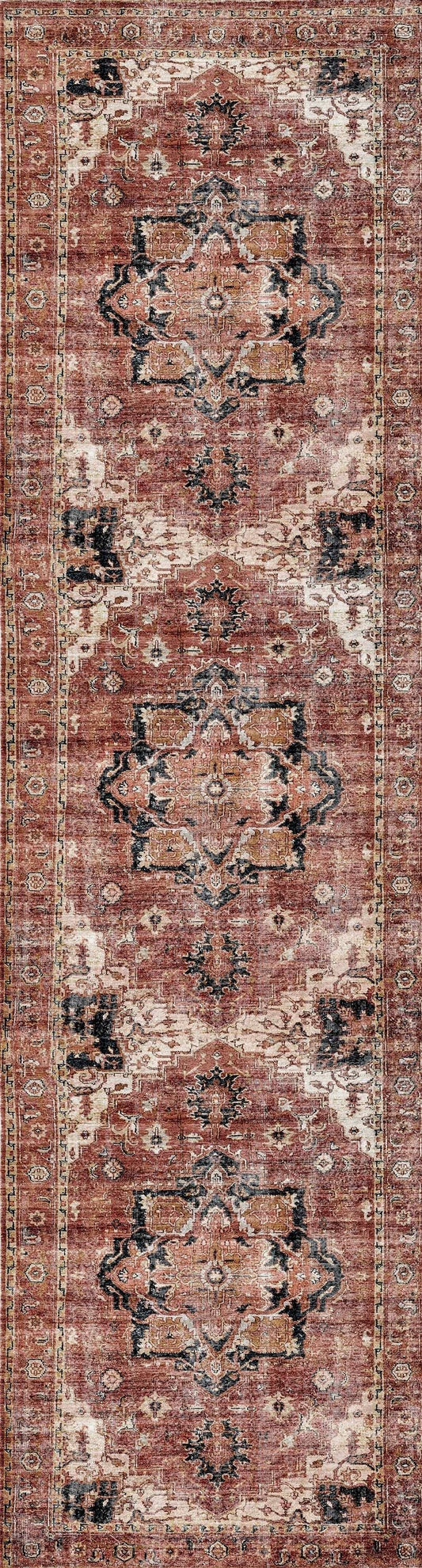 Distressed Vintage Cezanne Terracotta Runner - VITAL 2244-01
