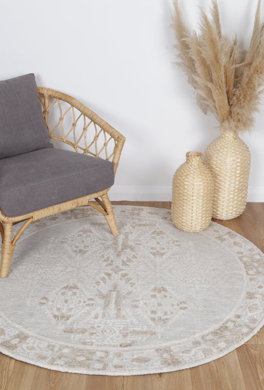Amritsar Beas Cream Round Cotton Blend Rug