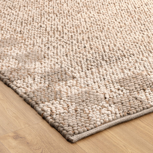 Eco Weave Checkered Border Cream Beige Jute and Wool Rug