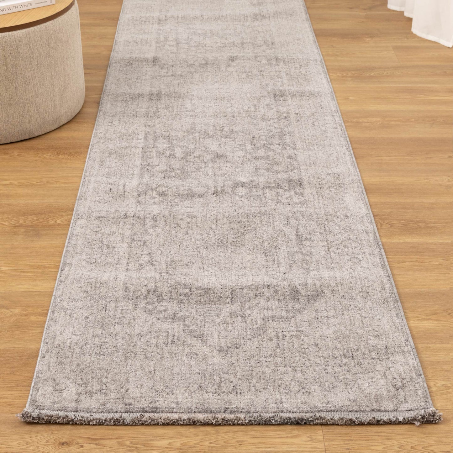 Heritage Distressed Medallion Grey Runner- H103: (Different Tassel)