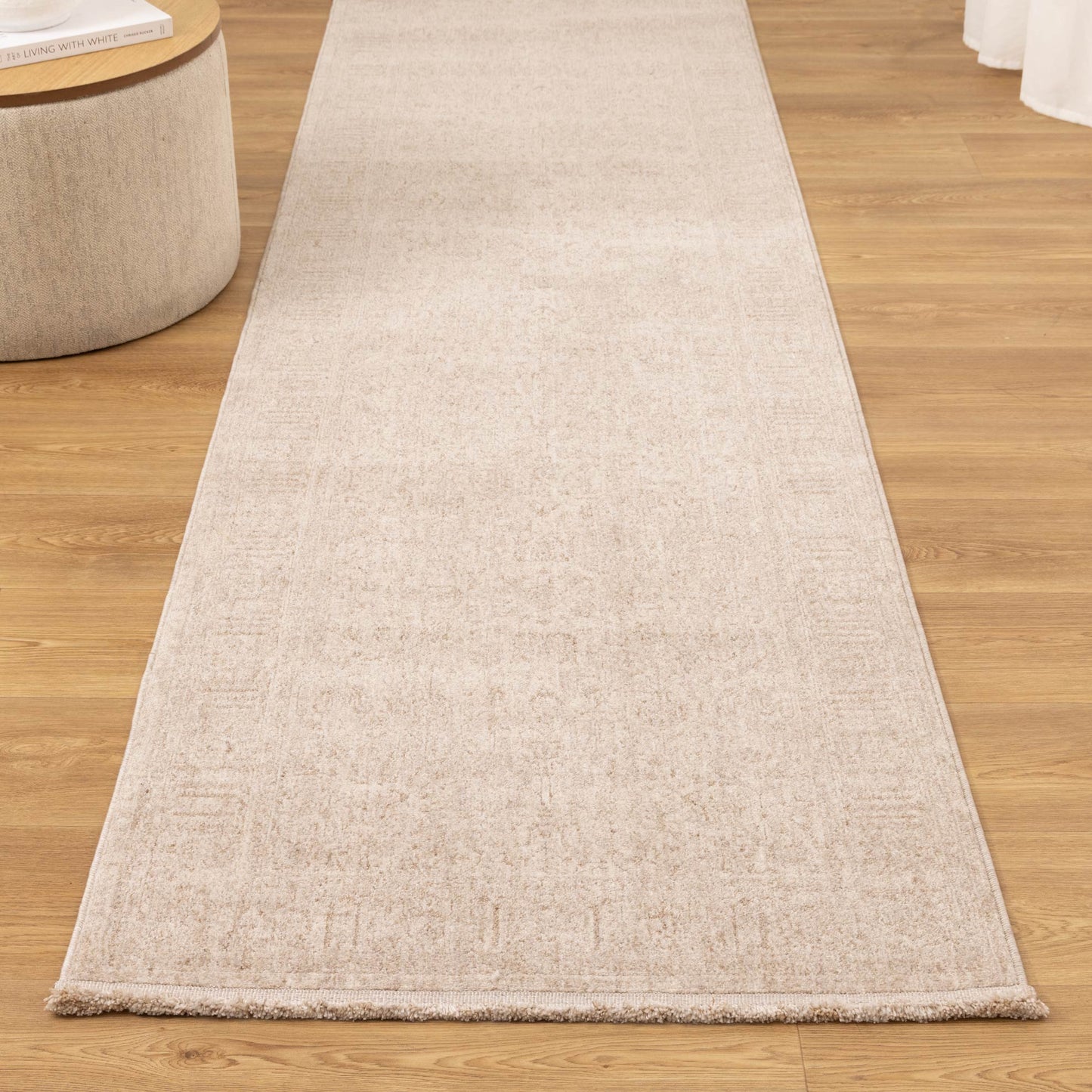 Heritage Distressed Border Beige Runner- H106: (Different Tassel)