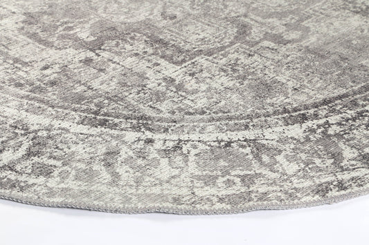 Distressed Vintage Chilaz Grey Round Rug - VITAL 2085-04