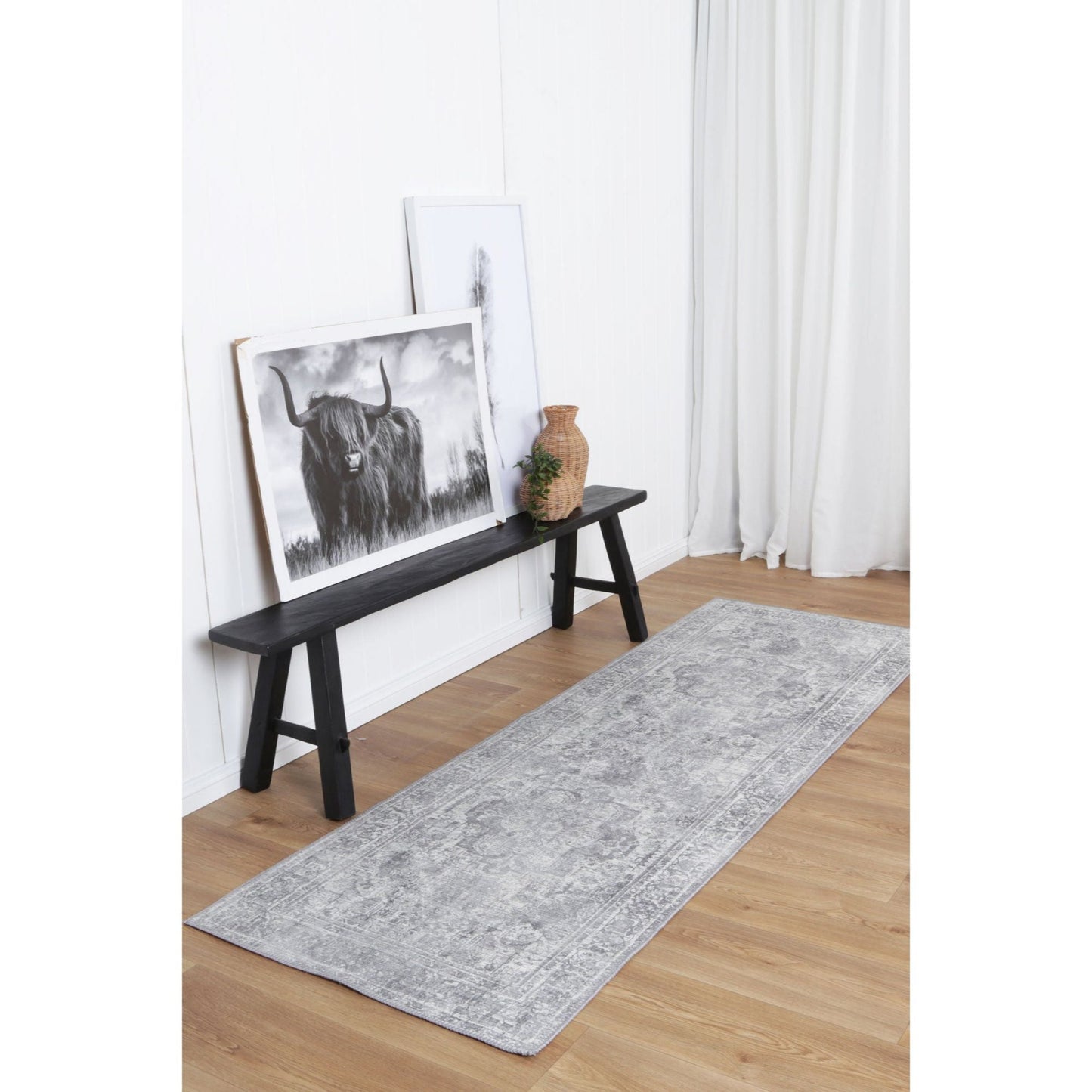 Distressed Vintage Chilaz Grey Runner Rug - VITAL 2085-04