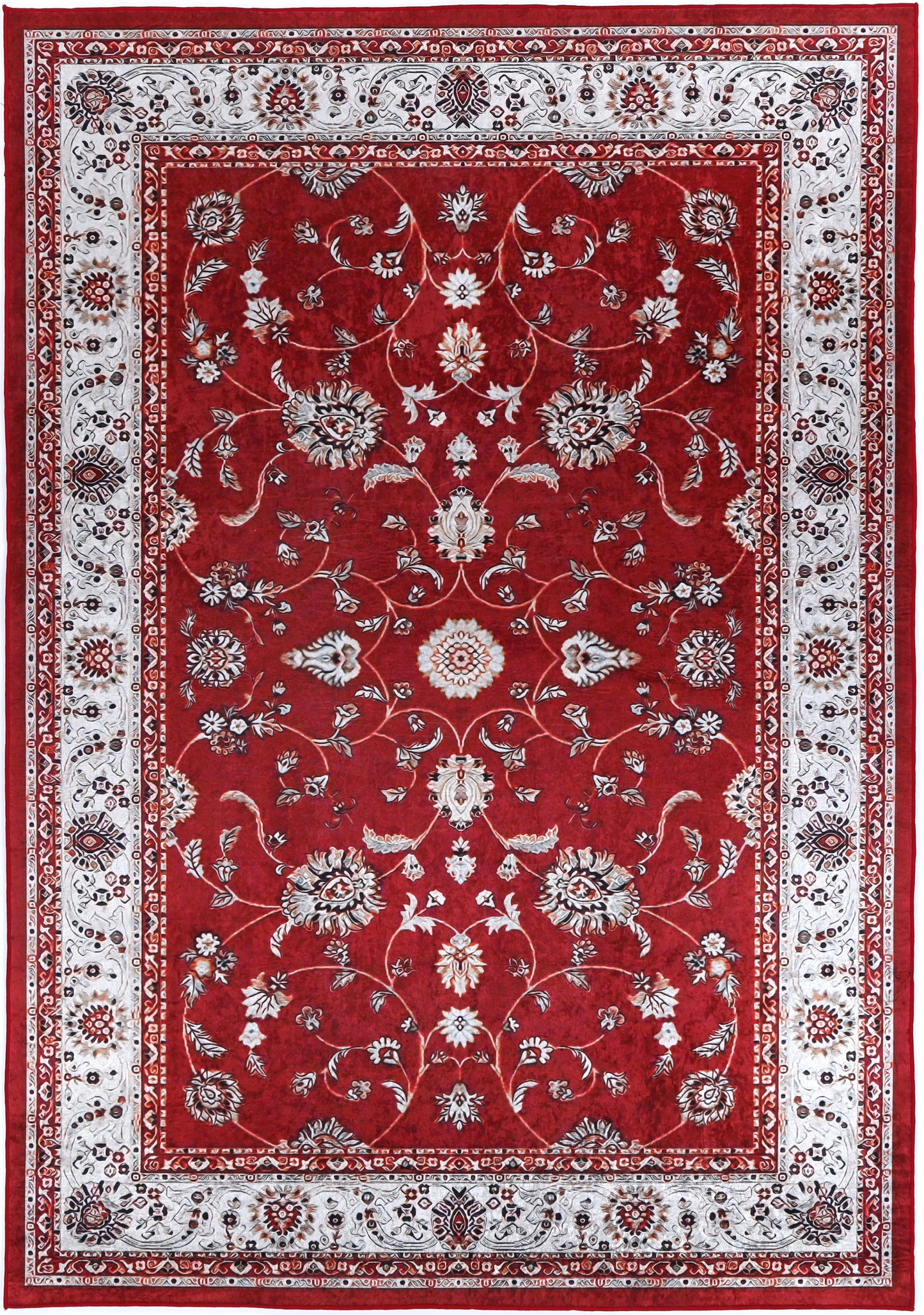 Angelic Traditional Floral Border Red Non-Slip Rug - ANGE07