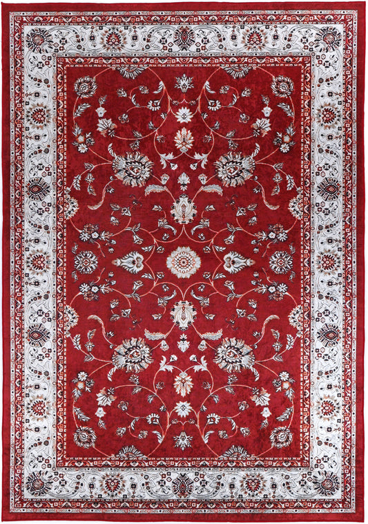 Angelic Traditional Floral Border Red Non-Slip Rug - ANGE07