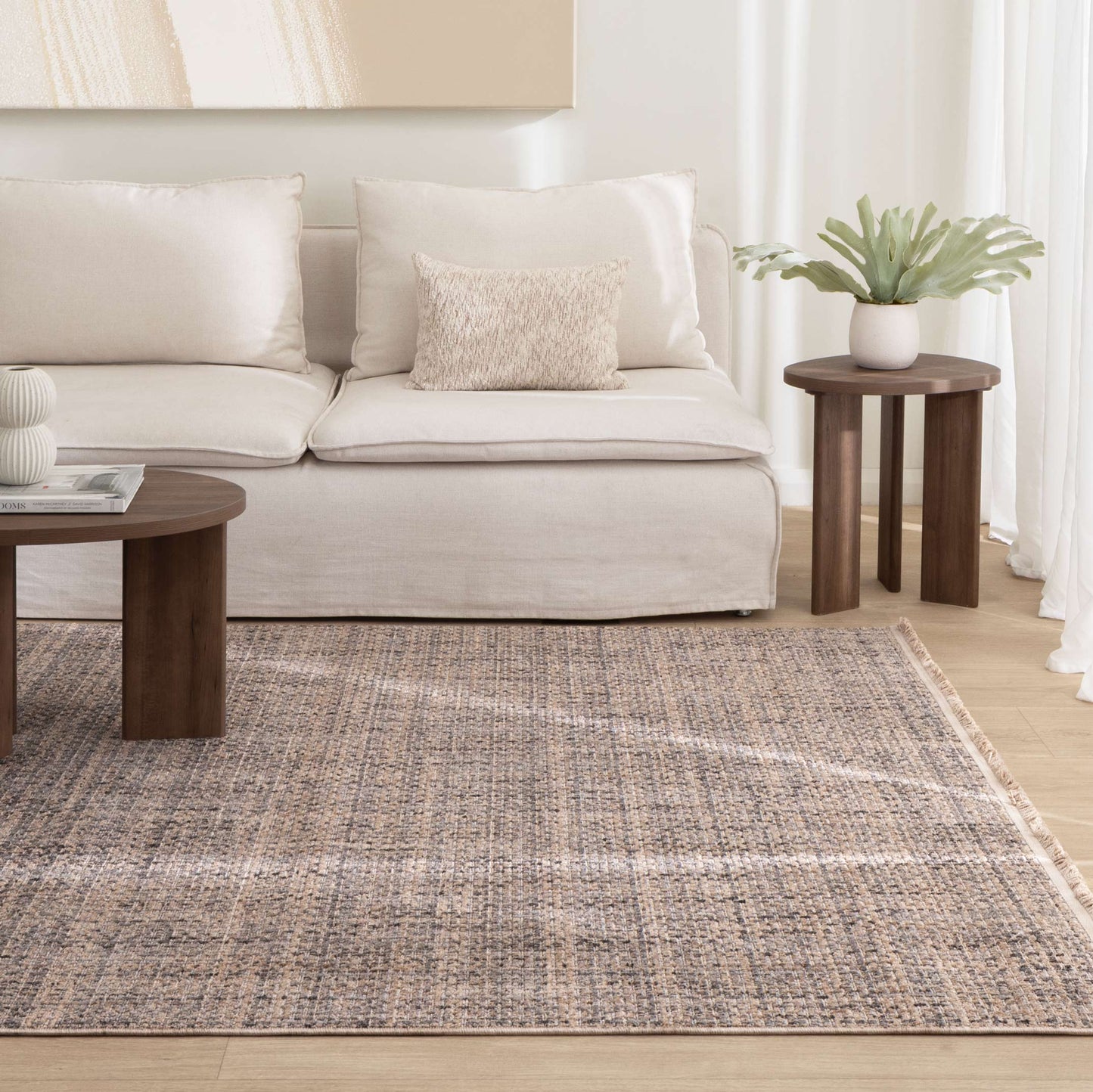 Cherie Distressed Lines Beige Grey Rug - CH05
