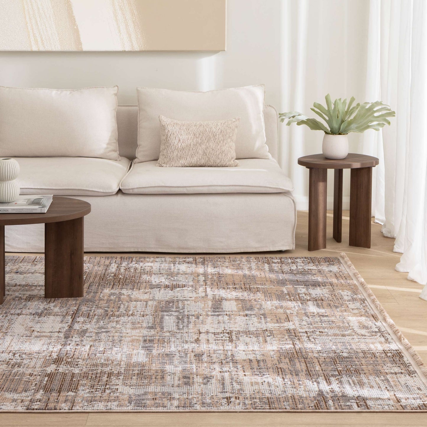 Cherie Distressed Look Watercolour Beige Grey Rug - CH08
