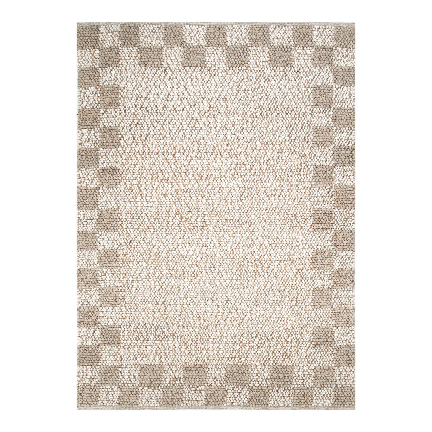 Eco Weave Checkered Border Cream Beige Jute and Wool Rug