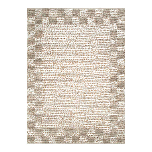 Eco Weave Checkered Border Cream Beige Jute and Wool Rug