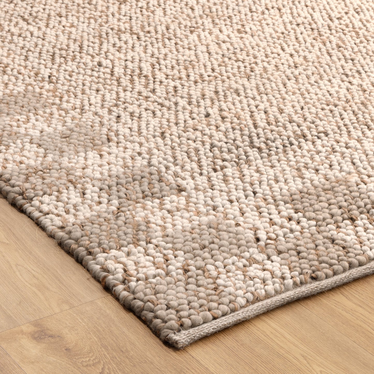 Eco Weave Checkered Border Cream Beige Jute and Wool Rug