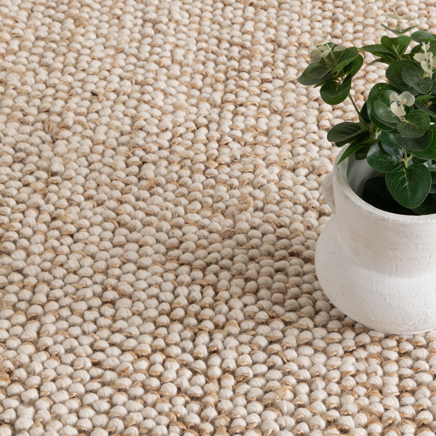 Eco Weave Checkered Border Cream Beige Jute and Wool Rug