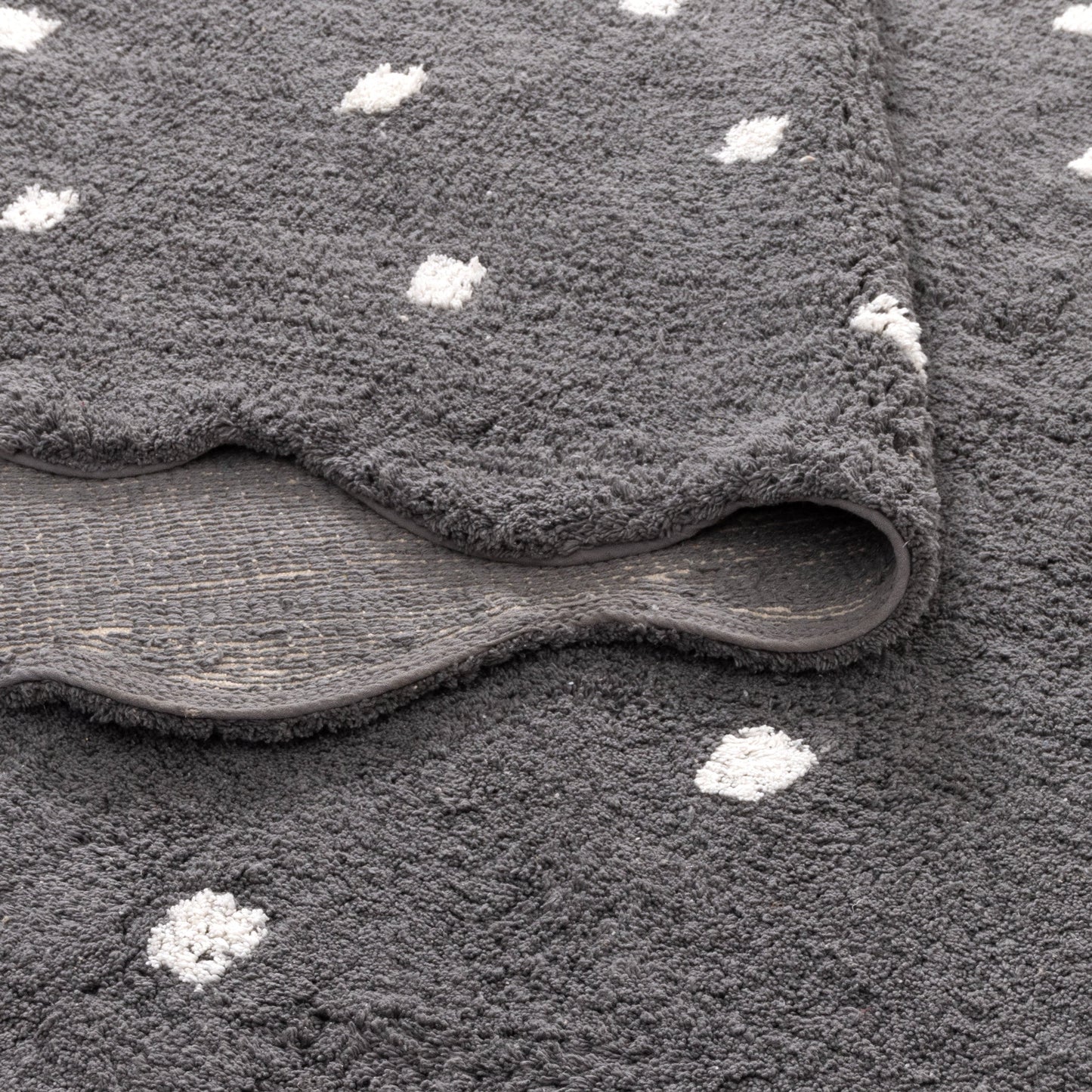 Mellow Round Scalloped Kids Rug Grey