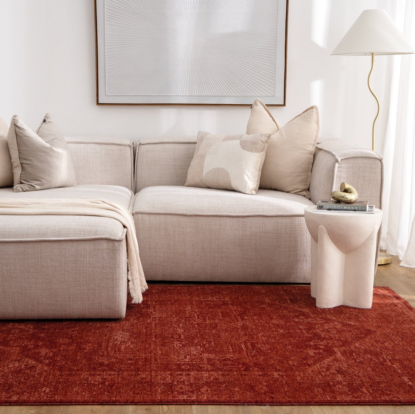 Heritage Distressed Medallion Rust Rug - H101 (Different Tassel)