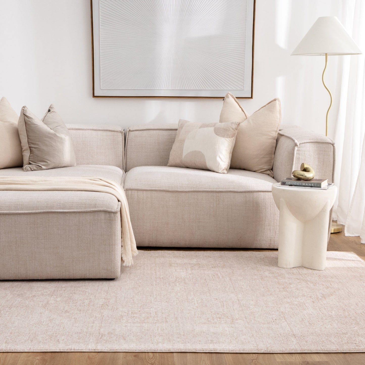 Heritage Distressed Medallion Beige Rug - H102- (Different Tassel)