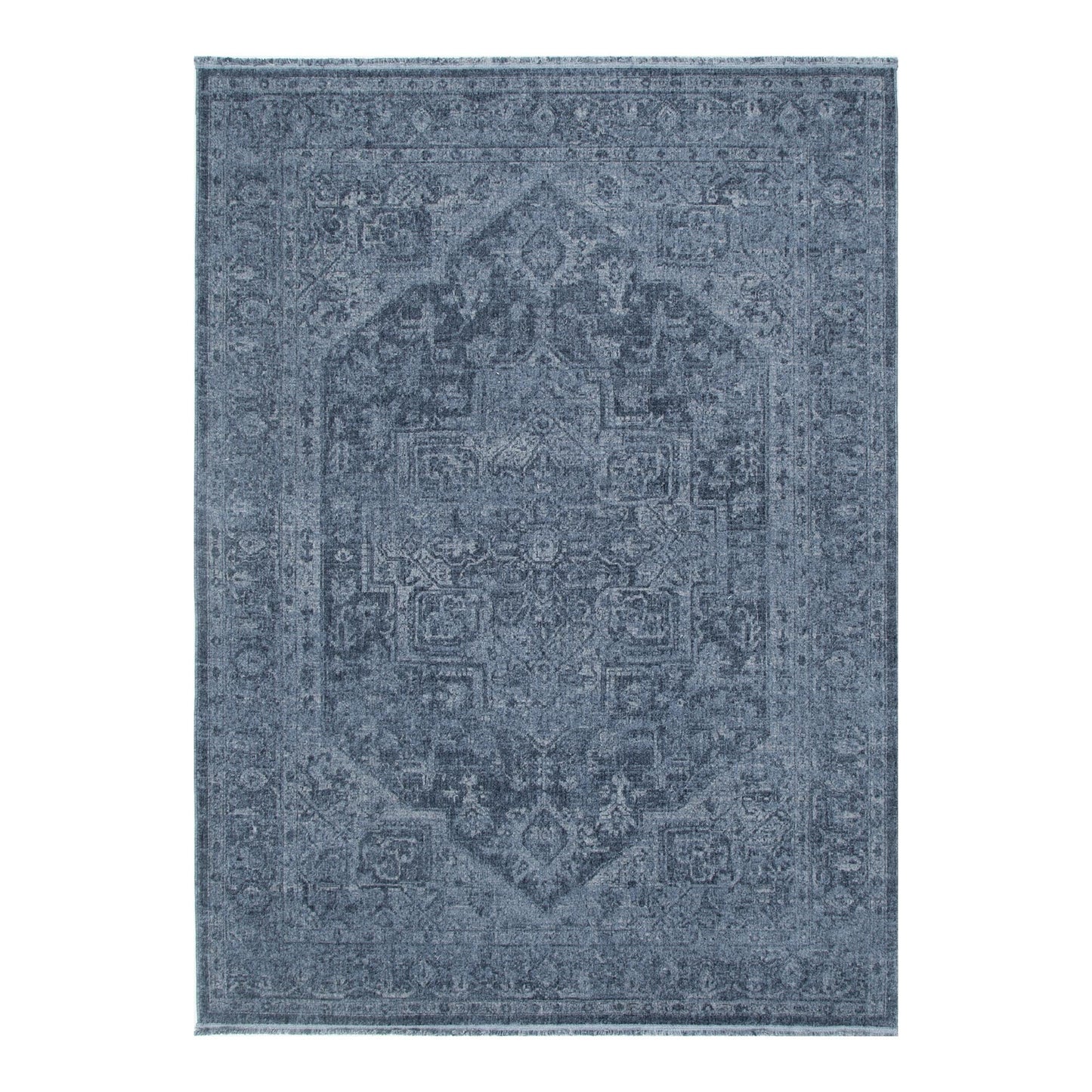 Heritage Distressed Medallion Blue Rug - H104: (Different Tassel)