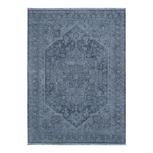 Heritage Distressed Medallion Blue Rug - H104: (Different Tassel)