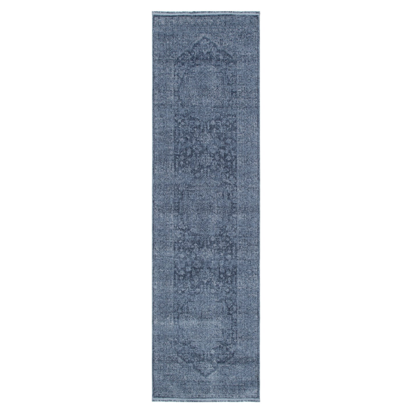 Heritage Distressed Medallion Blue Runner - H104: (Different Tassel)