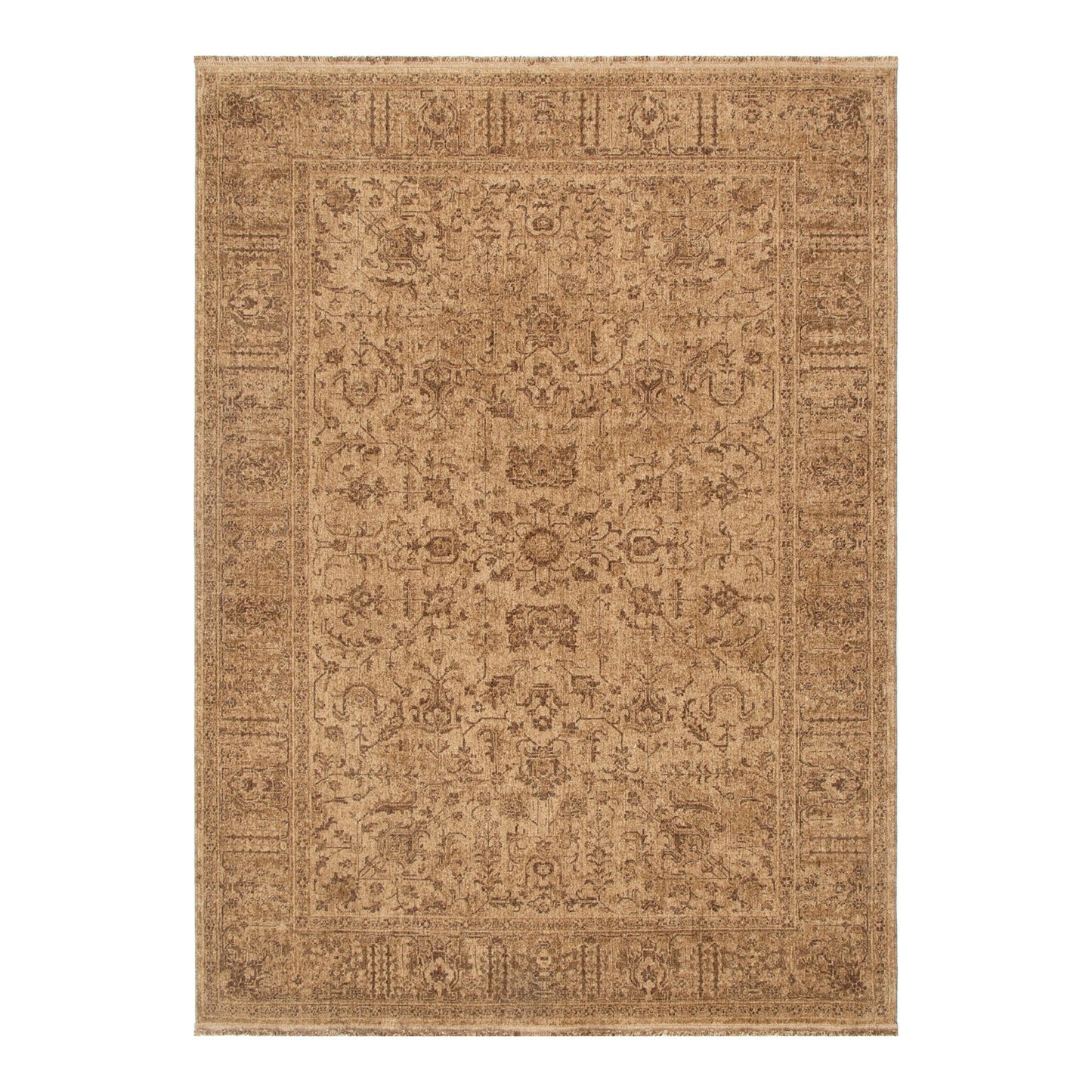 Heritage Distressed Border Mustard Rug - H105: (Different Tassel)