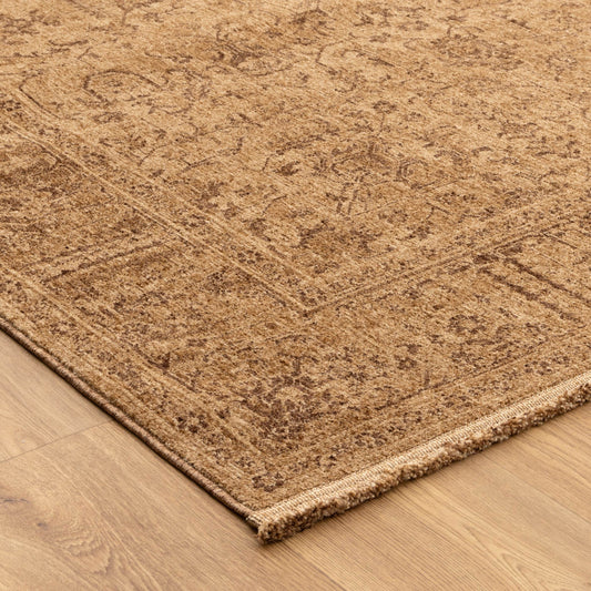 Heritage Distressed Border Mustard Rug - H105: (Different Tassel)