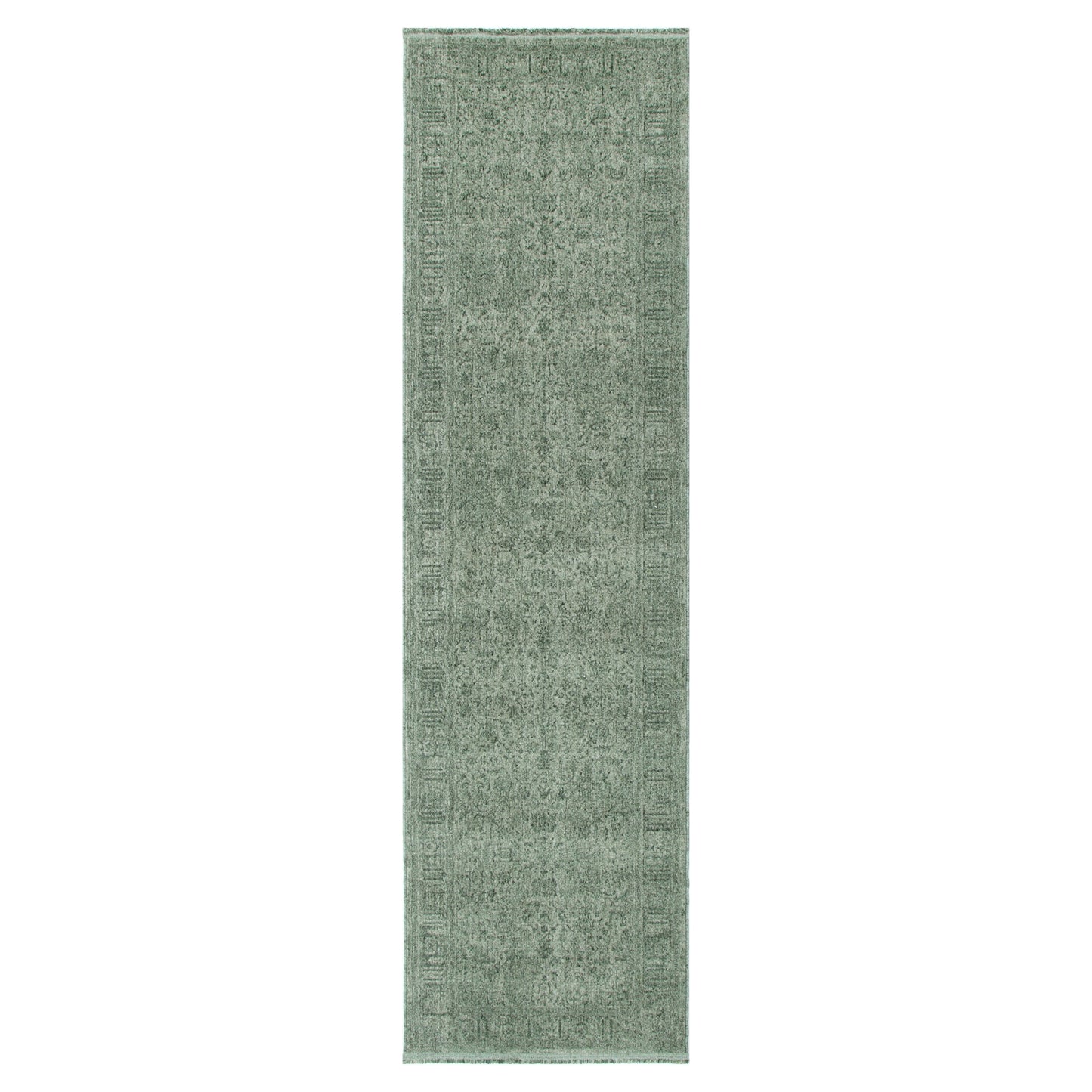 Heritage Distressed Border Green Runner- H107: (Different Tassel)