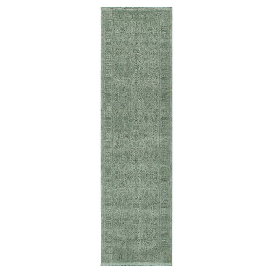 Heritage Distressed Border Green Runner- H107: (Different Tassel)
