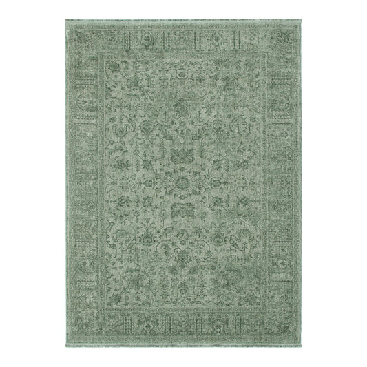 Heritage Distressed Border Green Rug - H107: (Different Tassel)