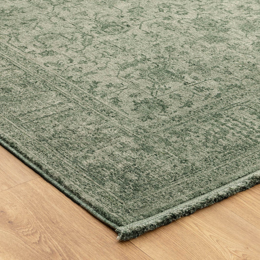 Heritage Distressed Border Green Runner- H107: (Different Tassel)