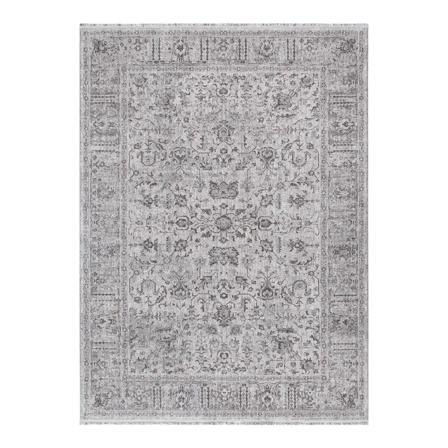 Heritage Distressed Border Grey Rug - H108: (Different Tassel)