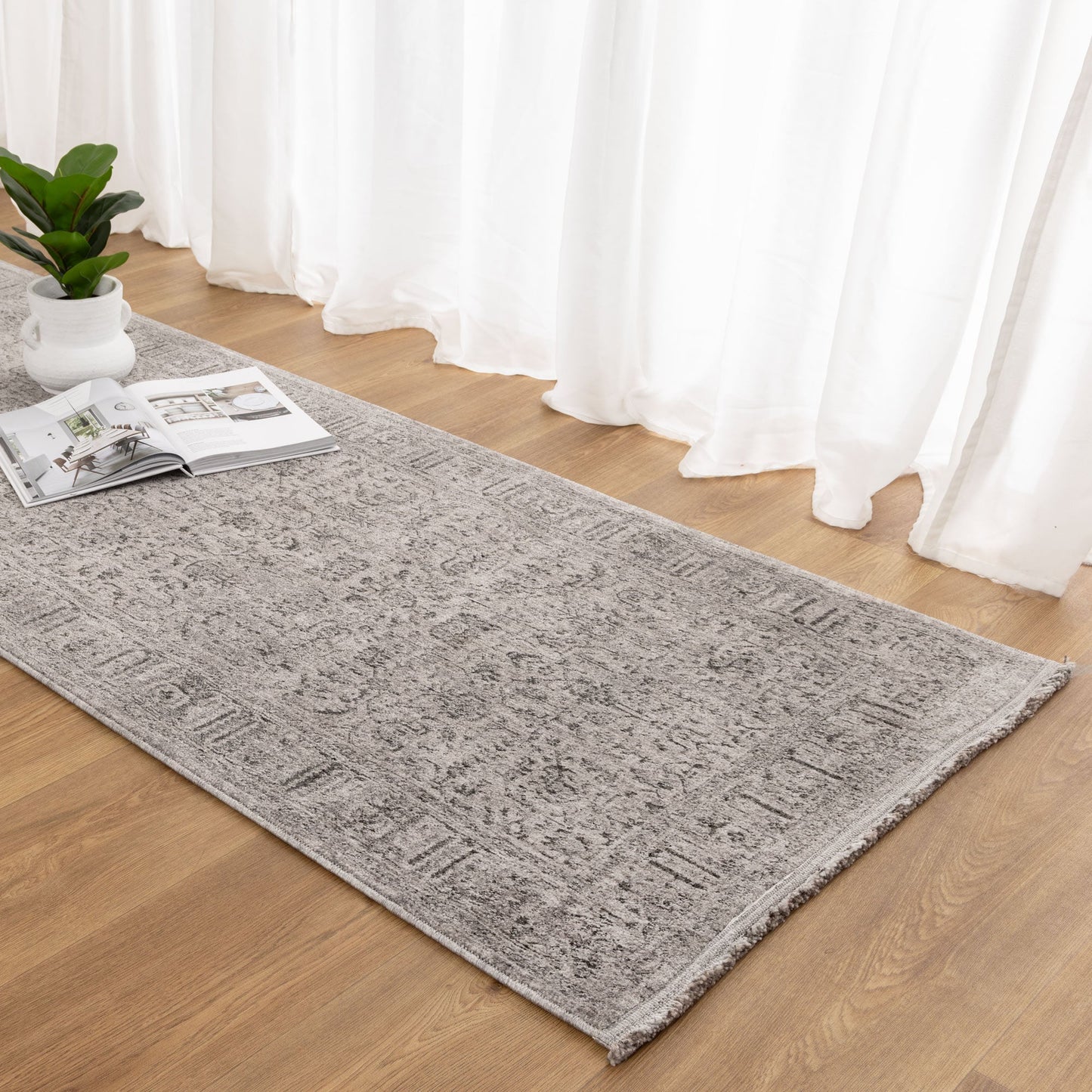 Heritage Distressed Border Grey Runner- H108: (Different Tassel)