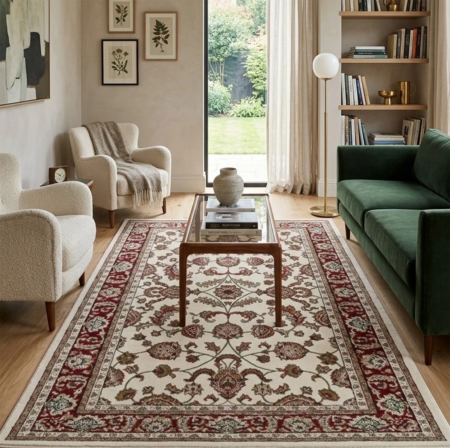 Neriman 500 Cream Red Traditional Turkish Rug