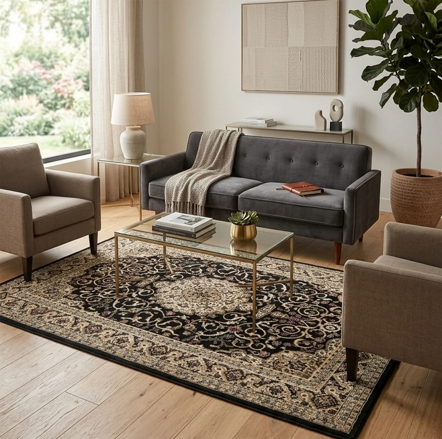 Neriman 600 Black Traditional Turkish Rug