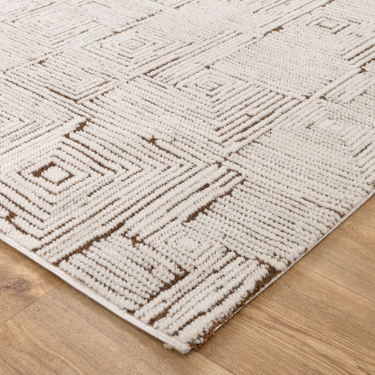 Mila Geometric Squares Cream Brown Rug - MIL8: New Arrival
