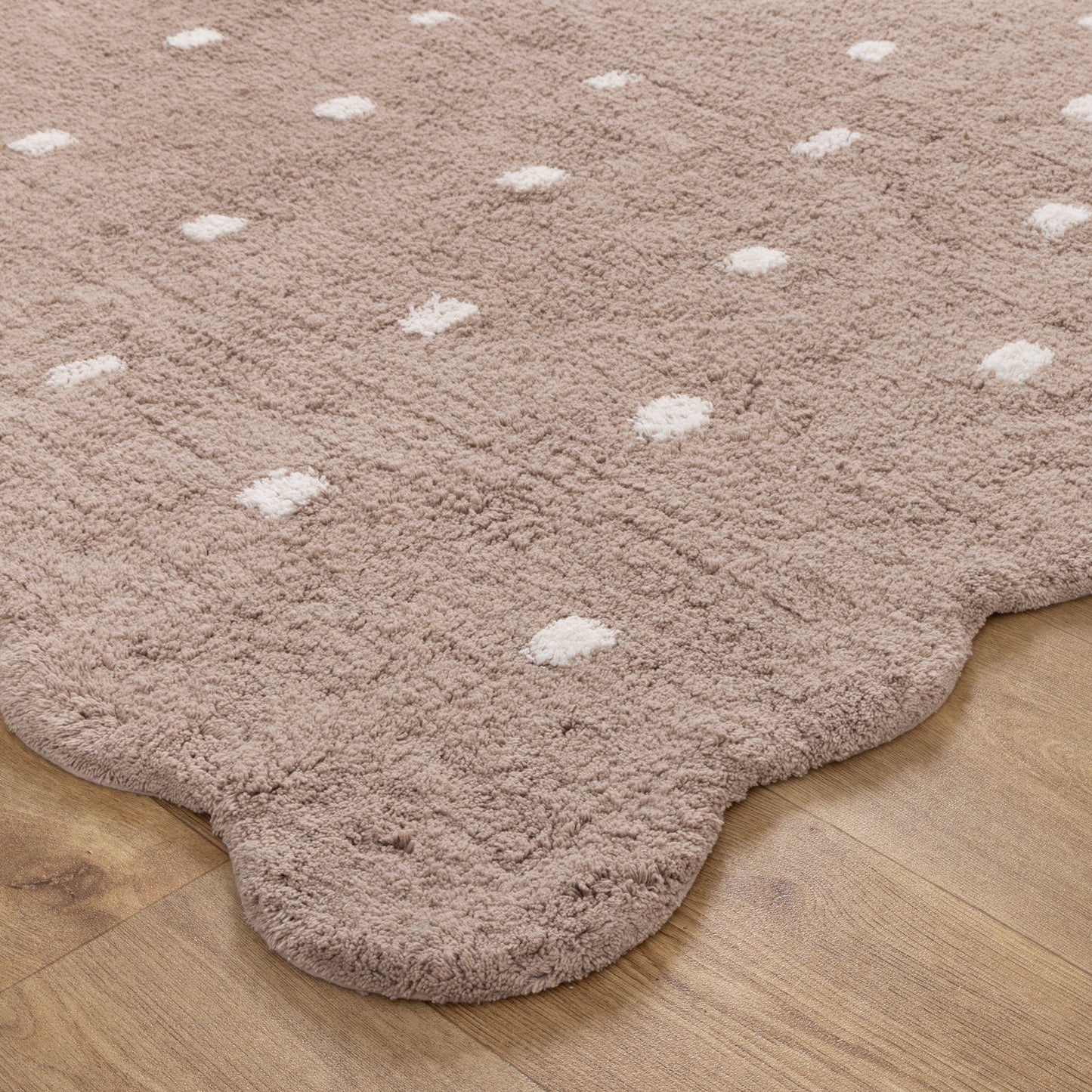 Mellow Round Scalloped Kids Rug Mushroom Beige