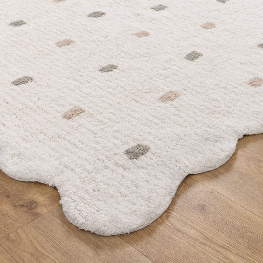 Mellow Rectangle Scalloped Kids Rug White & Multi