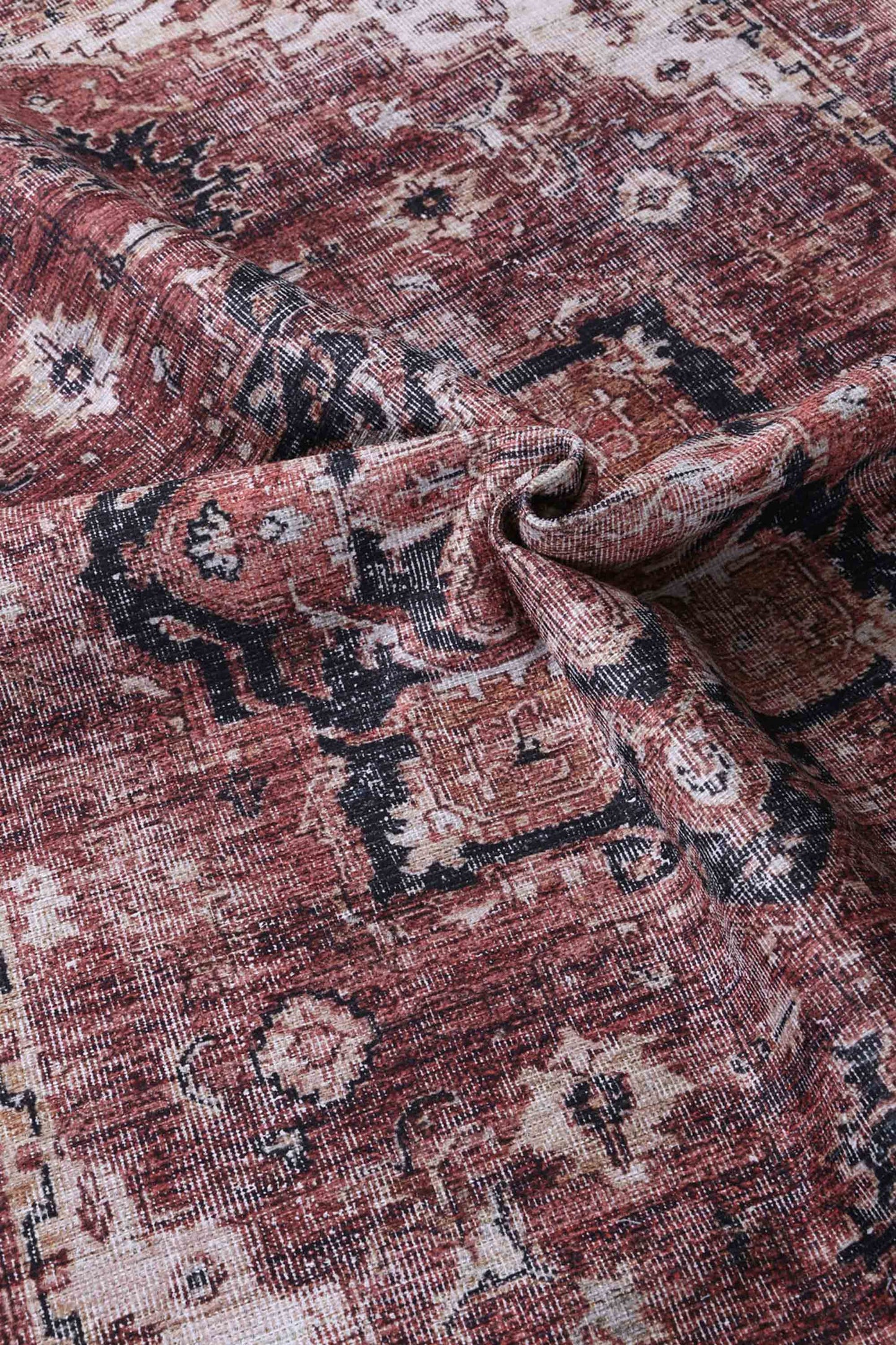 Distressed Vintage Cezanne Terracotta Area Rug - VITAL 2244-01 (with fringe)