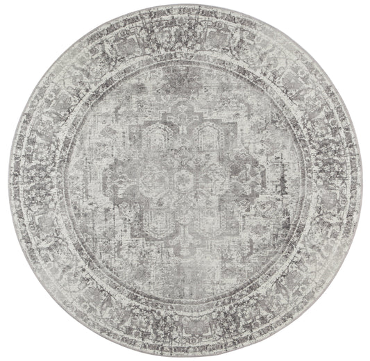 Distressed Vintage Chilaz Grey Round Rug - VITAL 2085-04