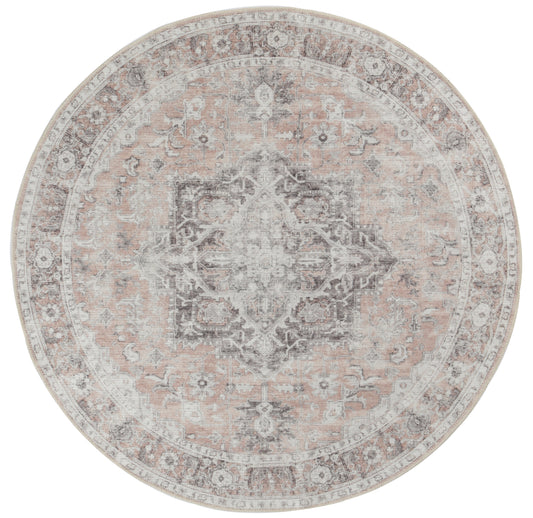 Distressed Vintage Cezanne Blush Washable Round Rug - VITAL 3082-11