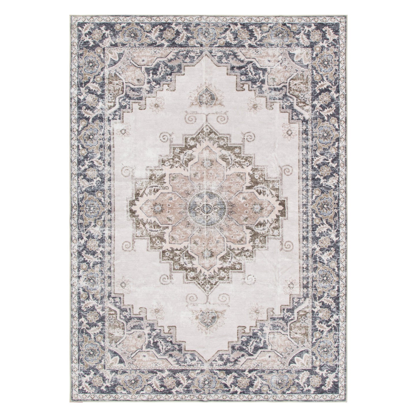 Washwell Beige Grey Machine Washable Rug - WASH004