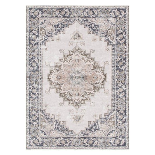Washwell Beige Grey Machine Washable Rug - WASH004
